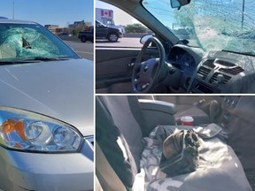 A vehicle was damaged after being hit by debris on Hwy. 400.