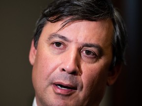 Conservative MP Michael Chong speaks to reporters after appearing as a witness at the Standing Committee on Procedure and House Affairs (PROC) on Parliament Hill in Ottawa