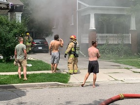 A firefighter responds to a blaze.