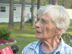 Marjorie Perkins, 87, talks to a reporter last week about a break-in at her home in Brunswick, Maine.