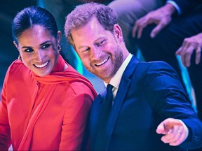 Meghan, Duchess of Sussex and Prince Harry, Duke of Sussex, attend the annual One Young World Summit at Bridgewater Hall in Manchester, England on Sept. 5, 2022.