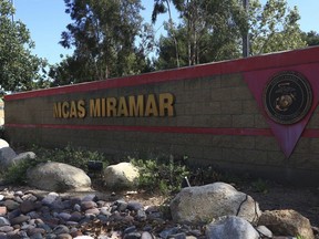 This May 14, 2020, photo provided by the U.S. Marine Corps shows the Marine Corps Air Station Miramar in San Diego. A military jet crashed near the base and a search-and-rescue operation was underway, the U.S. Marine Corps said in a statement early Friday, Aug. 25, 2023. The F/A-18 went down on Thursday, Aug. 24, in the vicinity of Marine Corps Air Station Miramar, according to a base press release.