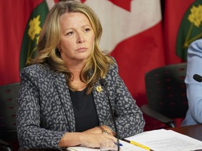 Marit Stiles, Leader of the Official Opposition of Ontario, speaks to the media during a press conference following the release of the Auditor General's Special Report on Changes to the Greenbelt, at Queens Park, in Toronto, Wednesday, Aug. 9, 2023.