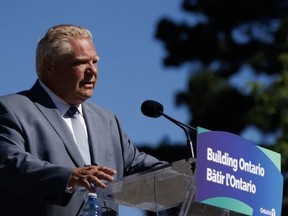 Ontario Premier Doug Ford speaks during a press conference in Mississauga Friday, Aug. 11, 2023.