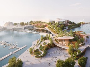 An artist's rendering of the proposed redesign of Ontario Place is seen in an undated handout.