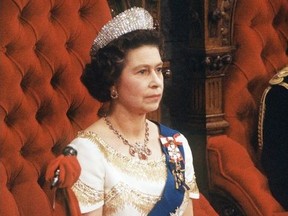 Queen Elizabeth opens a session of Parliament in the Senate chamber.