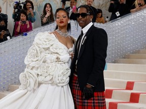 Rihanna and A$AP Rocky arrive at the Met Gala.