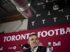 Incoming Toronto FC head coach John Herdman attends a news conference.