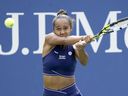 Leylah Fernandez, of Canada, during the first round of the U.S. Open tennis championships, Tuesday, Aug. 29, 2023, in New York.