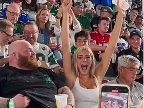 Megan Lucky aka Beer Girl celebrates at the New York Jets game.