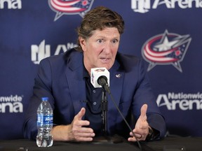 Mike Babcock addresses the media as the Columbus Blue Jackets introduce him as their new head coach.