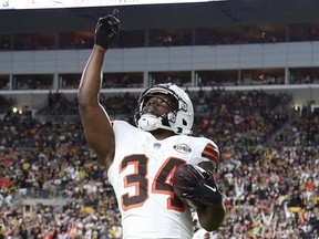 Jerome Ford of the Cleveland Browns celebrates after scoring a touchdown reception against the Pittsburgh Steelers.