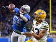 Allen Lazard of the Green Bay Packers catches a touchdown pass during the second quarter against the Detroit Lions last season.