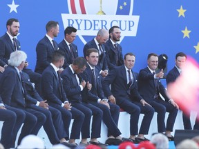 Team United States look on from the stage during the opening ceremony for the 2023 Ryder Cup.