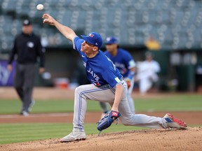 Chris Bassitt #40 of the Toronto Blue Jays pitches against the Oakland Athletics in the first inning at RingCentral Coliseum on September 05, 2023 in Oakland, California. (Photo by Ezra Shaw/Getty Images)