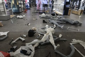 A retail shop was damaged, Wednesday, Sept. 27, 2023, Philadelphia.