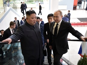 North Korean leader Kim Jong Un meets with Russian President Vladimir Putin.