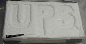 Mocking that this was a UPS-style deliver, drug dealers allegedly engraved the famous company's logo in a brick of their cocaine