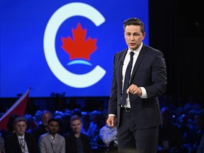 Conservative Leader Pierre Poilievre speaks to delegates at the Conservative Party Convention, Friday, Sept. 8, 2023 in Quebec City.