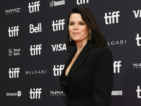Neve Campbell is photographed on the red carpet for the film “Swan Song” during the Toronto International Film Festival, in Toronto, Saturday, Sept. 9, 2023.