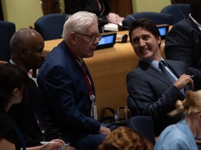 Local weather, India prime of thoughts as Trudeau arrives at UN Common Meeting Categorical Occasions 1 Prime Minister Justin Trudeau smiles as he speaks with Canada’s Ambassador to the United Nations Bob Rae and International Development Minister Ahmed Hussen.