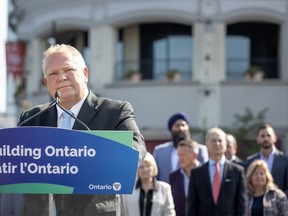 Ontario Premier Doug Ford announces that he will be reversing his government’s decision to open the Greenbelt to developers during a press conference in Niagara Falls, Ont., Thursday, Sept. 21, 2023. The announcement comes after a second cabinet minister resigned in the wake of the Greenbelt controversy.