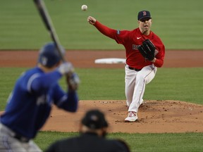 Corey Kluber of the Boston Red Sox pitches against the Toronto Blue Jays during the first inning at Fenway Park on May 1, 2023 in Boston.