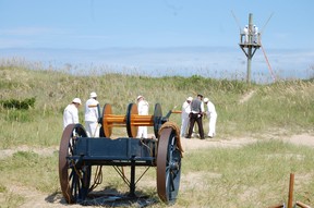 Volunteers perform a historical reenactment of a rescue at the Chicamacomico Lifesaving Station in Rodanthe