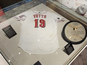 Memorabilia connected to Cincinnati Reds first baseman Joey Votto, of Etobicoke, is located inside the Reds Hall of Fame and Museum in Cincinnati.