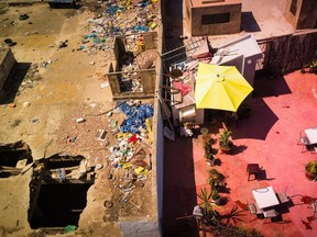 view from rooftop in Morocco, division between rich and poor