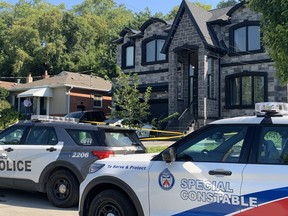 Toronto Police at the scene of a fatal shooting at 3 Bonnyview Dr. in Etobicoke, Tuesday, Sept. 6, 2023.