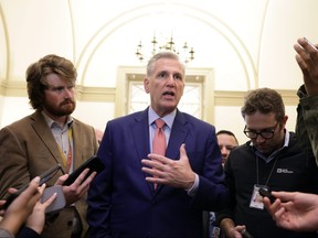 U.S. Speaker of the House Rep. Kevin McCarthy (R-CA) speaks to members of the press at the U.S. Capitol on Sept. 22, 2023 in Washington, D.C.