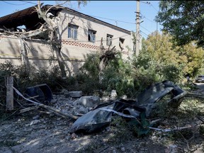 This photograph taken on Sept. 25, 2023 in the Odesa region in southern Ukraine shows an industrial area damaged after a Russian attack, amid the Russian invasion of Ukraine.