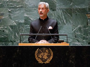 India's Foreign Minister Subrahmanyam Jaishankar addresses the 78th United Nations General Assembly at UN headquarters in New York City on Sept. 26, 2023.