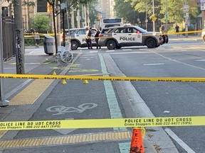 Toronto Police responded to a shooting downtown that left four people seriously injured at Dundas St. and Sherbourne St. early Saturday, Sept. 16, 2023.