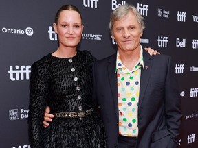 Vicky Krieps and Viggo Mortensen attend "The Dead Don't Hurt" premiere during the 2023 Toronto International Film Festival at Princess of Wales Theatre on Sept. 8, 2023 in Toronto.