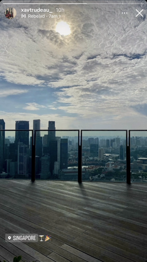 Prime Minister Justin Trudeau's son Xavier shared a photo of the Singapore skyline in a recent update on Instagram.