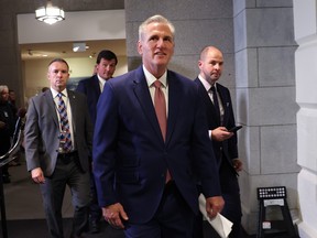 U.S. Speaker of the House Kevin McCarthy (R-CA) arrives for a House Republican caucus meeting at the U.S. Capitol on Sept. 14, 2023 in Washington, D.C.