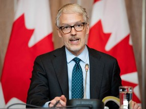 Privacy Commissioner of Canada Philippe Dufresne holds a press conference in Ottawa, on Thursday, Jan. 26, 2023. The federal privacy watchdog says Canada Post broke the law by gleaning information from the outsides of envelopes and packages to help build marketing lists that it rents to businesses.