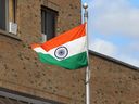 The Indian flag is seen flying at the High Commission of India in Ottawa, Wednesday, Sept. 20, 2023.