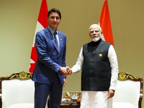 Experts say Canada's already lagging trade with India could take a hit from increasingly tense relations, including the potential for the country to impose punitive measures in response to the allegations leveled against it. Prime Minister Justin Trudeau takes part in a bilateral meeting with Indian Prime Minister Narendra Modi during the G20 Summit in New Delhi, India on Sunday, Sept. 10, 2023.