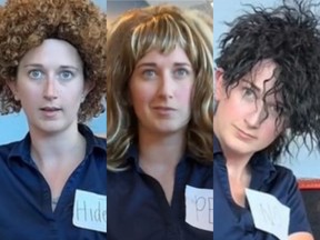 Woman wears different wigs