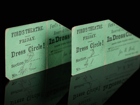 Tickets to Ford's Theatre on the night Abraham Lincoln was assassinated.