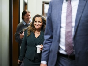 Deputy Prime Minister and Finance Minister Chrystia Freeland arrives for a cabinet meeting on Parliament Hill in Ottawa on Tuesday, Sept. 26, 2023.