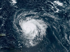 This satellite image provided by NOAA shows Hurricane Lee on Sept. 9, 2023, at 14h20 UTC. Lee is now a Category 3 storm with maximum sustained winds of 185km/h and 620 km east-northeast of the northern Leeward Islands, according to the National Hurricane Center.