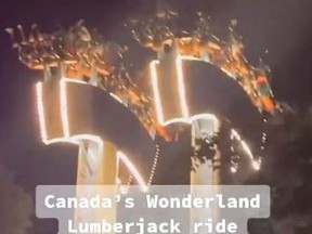 The Lumberjack ride at Canada's Wonderland was stuck upside down for about 30 minutes on Saturday.