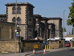 The stone walls of HM Prison Wandsworth are seen in south London