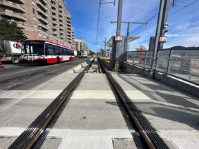 A section of the Eglinton Crosstown LRT at Sloane Ave. and Bermondsey Rd. is pictured on Sept. 27, 2023. ( Jack Boland, Toronto Sun )