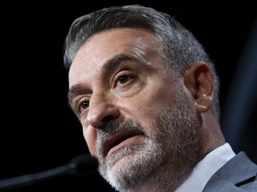 Minister of Municipal Affairs and Housing and Government House Leader Paul Calandra speaks to reporters at Queen's Park in Toronto, on Thursday, Sept. 7, 2023.