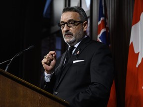 Paul Calandra speaks with media at Queen's Park in Toronto on Wednesday, September 14, 2022.